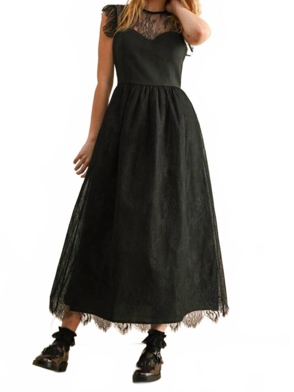 Miou Muse Lace Midi Dress in Black Size Small